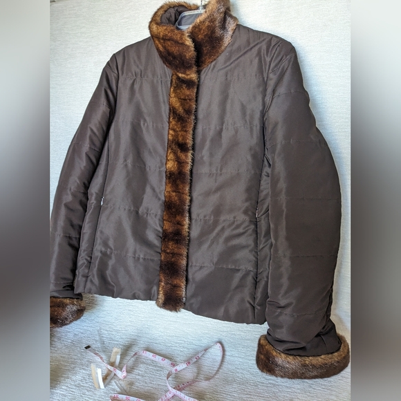 Jones New York Jackets & Blazers - Jones New York Dark Brown Teddy Coat with Faux Fur Trim